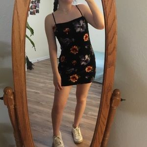 Black velvet floral bodycon dress